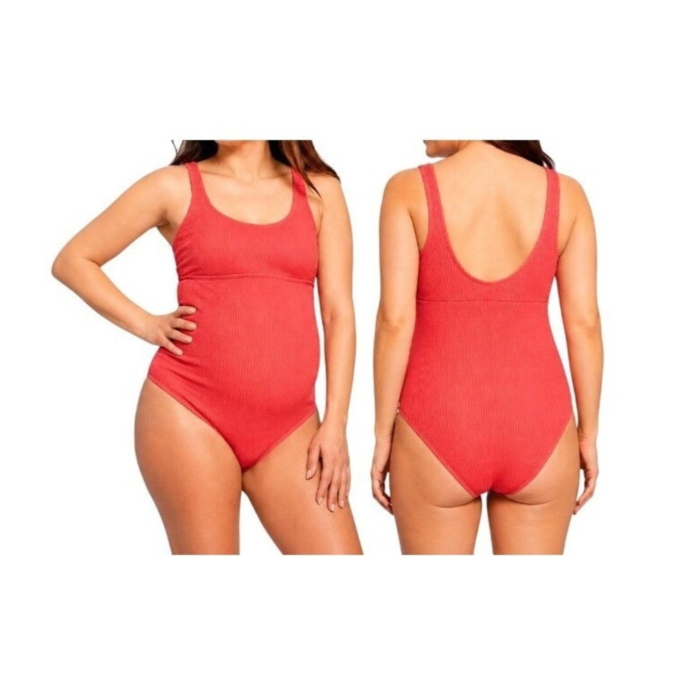 Isabel‎ Maternity Womens M Coral One Piece Textured Swimsuit NWT